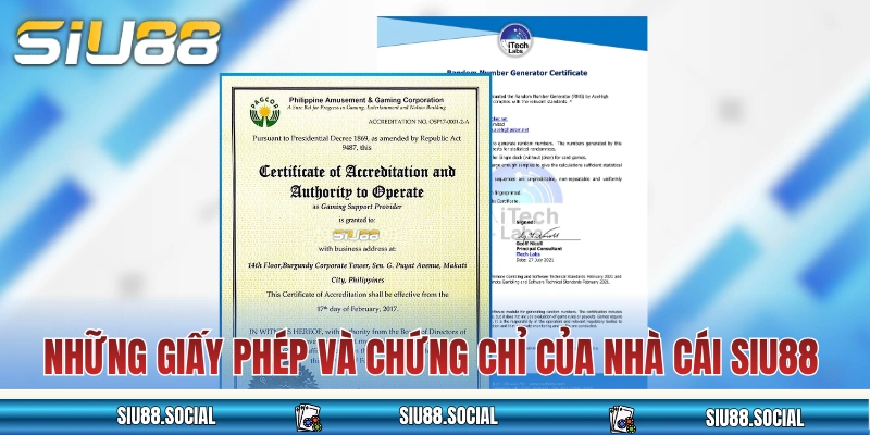Những giấy phép và chứng chỉ của nhà cái SIU88